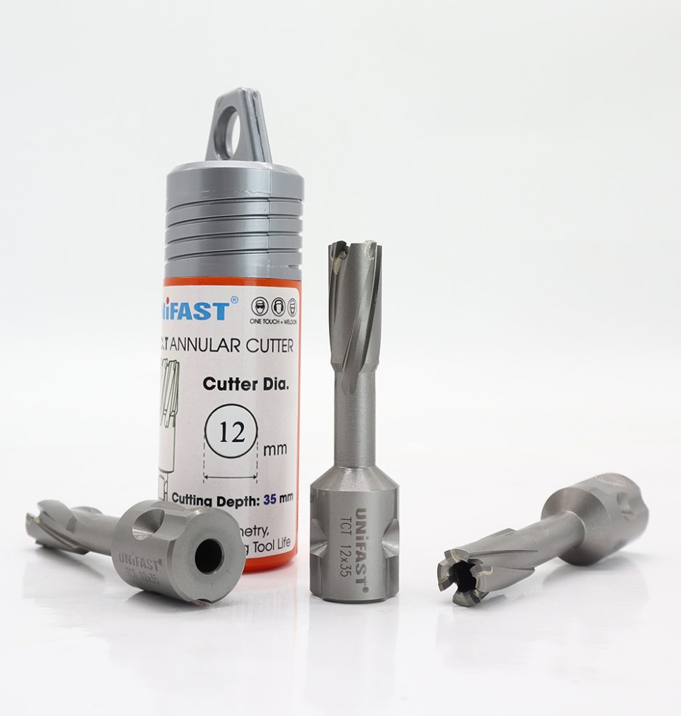 Mũi Khoét Lỗ Máy Khoan Từ Unifast TCT 12×35 – Ø12mm, Thép & Inox, Weldon 19mm