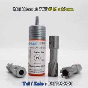 Mũi Khoét Lỗ Máy Khoan Từ Unifast TCT 19×35 – Ø19mm, Thép & Inox, Weldon 19mm